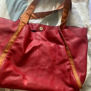 Elegant Red Leather Tote Bag